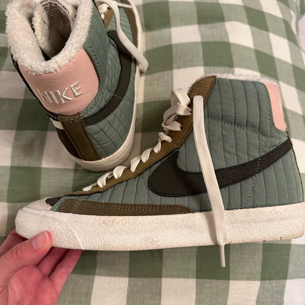Nike Blazer High-Top Sneakers in Green and Pink